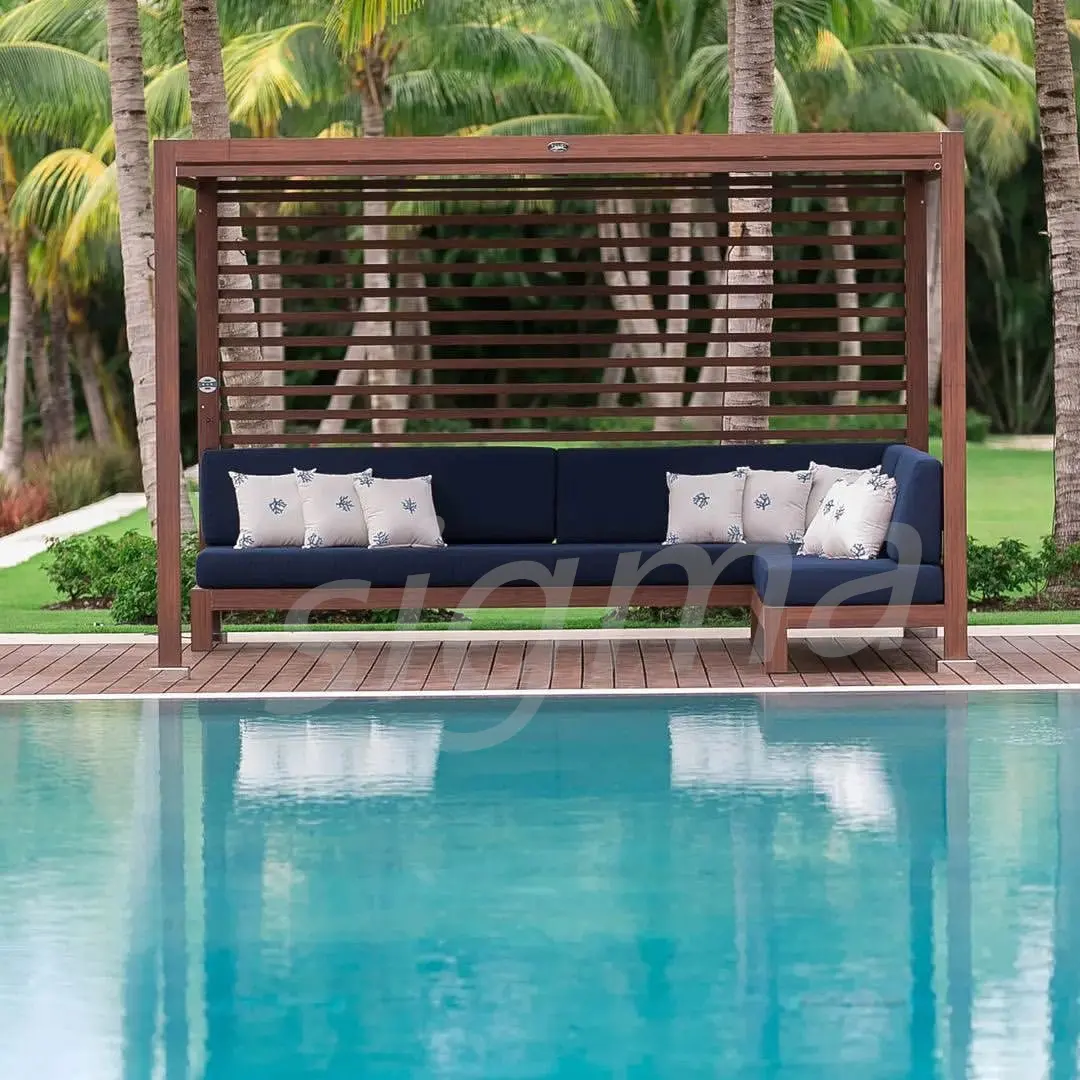 Leisure luxury modern outdoor patio furniture wooden beach lounger teak sectional sofa