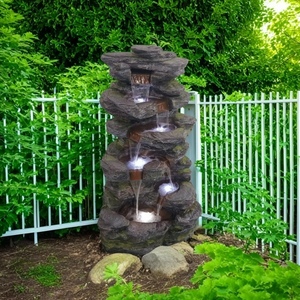 Grande Fontaine Murale Extérieure en Résine Durable avec Lumières LED, Ornement de <span class=keywords><strong>Jardin</strong></span>, Grande Cascade Artificielle Effet Rocheux pour Sol - Product Image 2