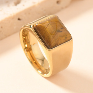 Anel de Aço Inoxidável Polido Simples com Pedra Olho de Tigre Preta para Homens, para Joias de Moda e Joias Finas - Product Image 6