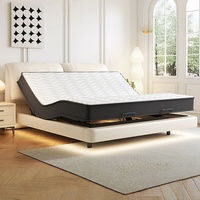 Lit King Size en Bois de Pin Massif avec Boîte de Rangement en Mousse, Revêtement en Cuir Véritable, Style Moderne et Luxueux, Personnalisable, Santafy