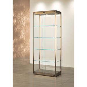 Vitrina de hierro de 75x45x190 cm con marco de bronce y 3 luces LED, para uso doméstico o en tiendas. - Product Image 1