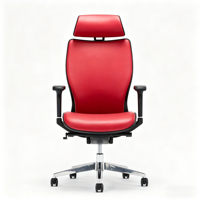 Chaise de bureau de direction ergonomique en cuir PU rouge avec base en aluminium de style moderne pour PDG