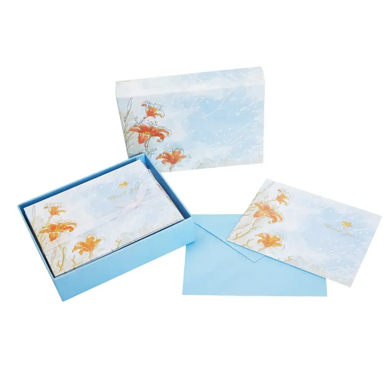 Watering Flowers Thank You Cards with Envelopes, Customized Boxed Greeting Cards with Embossed