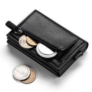 <span class=keywords><strong>Smart</strong></span> RFID sottile in metallo porta carte di credito in vera pelle portafoglio Pop-up con chiusura a cerniera a breve lunghezza fodera in poliestere per gli uomini - Product Image 6