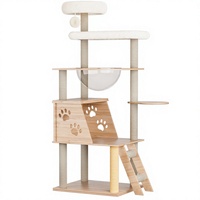 Arbre à chat en MDF à 4 niveaux, tour d'escalade, poteaux à gratter en jute, hamac en polaire, espace privé antidérapant pour chats d'intérieur