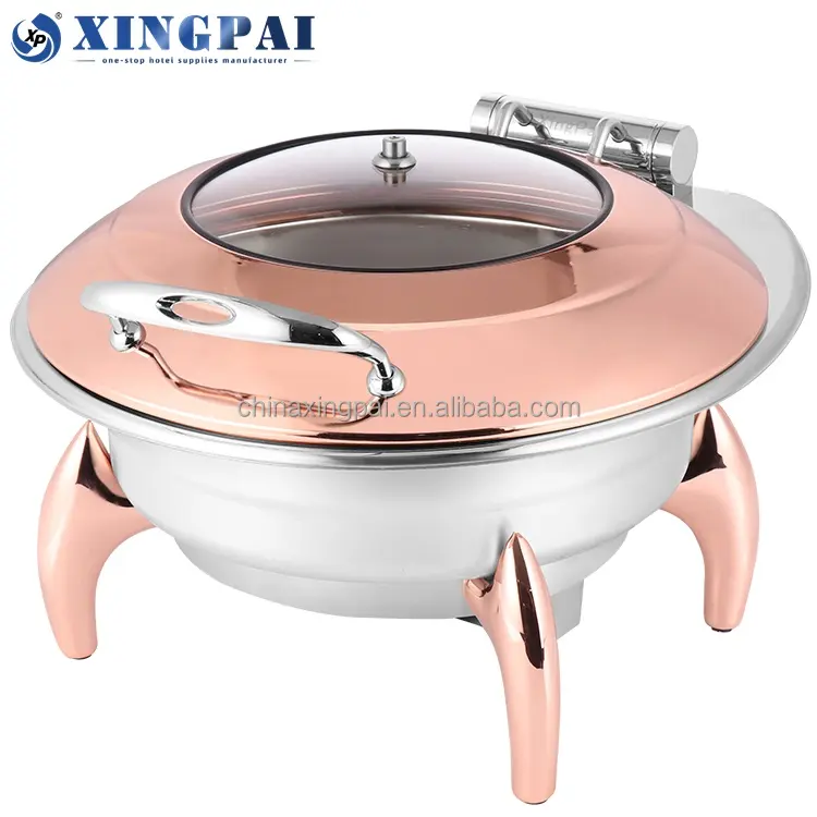 XINGPAI commercial catering equipment chafing dish fuel rose gold round food warmers buffet hotel chafing dish