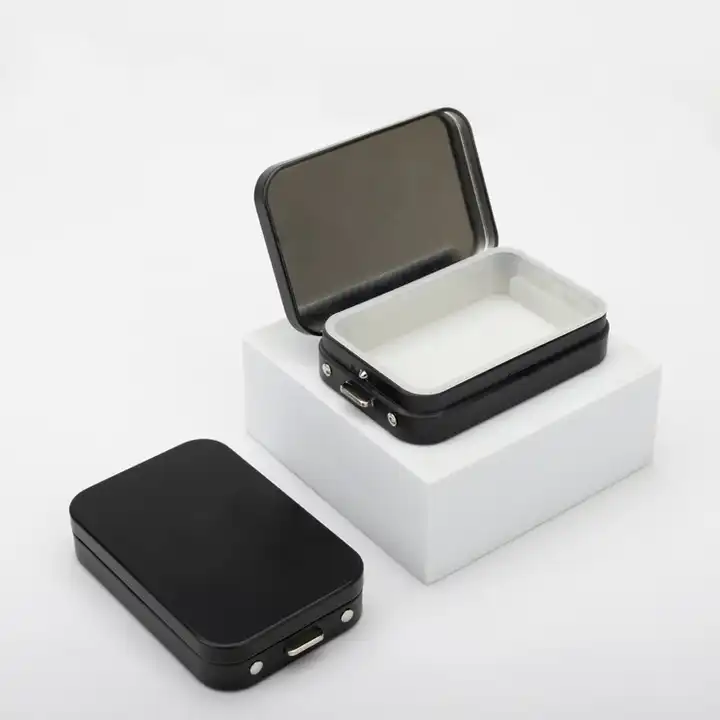 Metal Rectangular Empty Hinged Tins, Black Portable Boxes