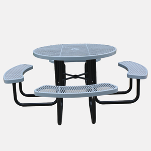 Mobilier d'extérieur commercial 8 places table de pique-nique ronde en acier restaurant table à manger en métal et ensemble de chaises avec trou pour parapluie - Product Image 4