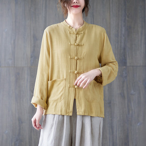 M-2XL été nouveau coton et chanvre chinois col debout bouton Tang costume haut Tai Chi costume <span class=keywords><strong>Zen</strong></span> costume thé chemise - Product Image 4