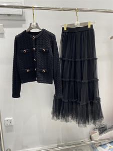 Nouveautés 2026 : <span class=keywords><strong>Ensemble</strong></span> décontracté 2 pièces pour femme – Cardigan en <span class=keywords><strong>maille</strong></span> à col rond de haute qualité et <span class=keywords><strong>jupe</strong></span> midi en <span class=keywords><strong>maille</strong></span> - Product Image 3