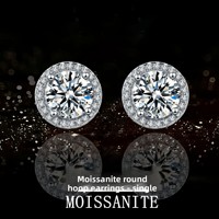 Vente en gros de clous d'oreilles en argent S925 pour hommes et femmes, clous d'oreilles ronds en moissanite à quatre griffes, bijoux de mariage pour femmes