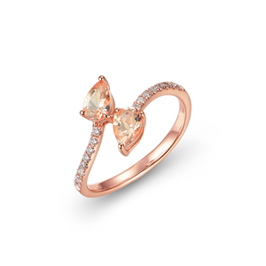 Rose Gold Morganite Pear Cut Butterfly <b>Ring</b> Pave Setting Prong Engagement Women's Romantic Gemstone Fine Jewelry - Product Image 1