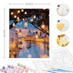 Kit de peinture acrylique Paysage nocturne de Venise, style classique, peinture par numéros pour adultes, 40x50cm, décoration intérieure - Product Image 3