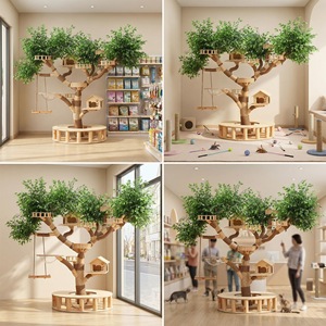 <span class=keywords><strong>Arbre</strong></span> à <span class=keywords><strong>chat</strong></span> et lit combinés en bois massif avec jouet pour <span class=keywords><strong>chat</strong></span> et griffoir – <span class=keywords><strong>Arbre</strong></span> à <span class=keywords><strong>chat</strong></span> multifonction anti-chute pour appartements - Product Image 3