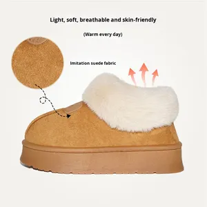 <span class=keywords><strong>Chaussons</strong></span> en daim pour femmes, doublure en peluche chaude, semelle épaisse, antidérapants, pour l'extérieur, chaussures <span class=keywords><strong>d</strong></span>'<span class=keywords><strong>intérieur</strong></span> avec col en fourrure - Product Image 4