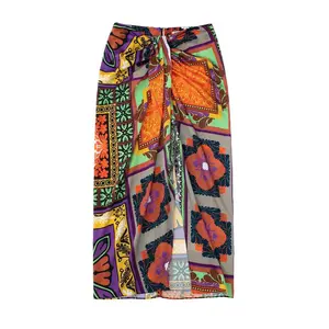 QZ2857 New 2022 Vintage Design Color Block print Front Split Skirt Women Skirts Clothing 6