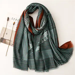 Wholesale fashion women winter cotton neckerchief with beautiful stripe print long woman scarf for winter