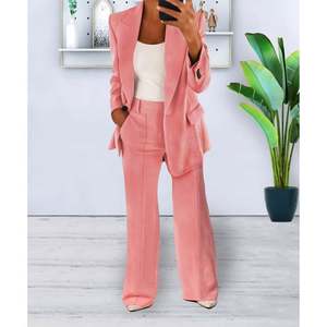 Ensemble <span class=keywords><strong>pantalon</strong></span> et blazer pour <span class=keywords><strong>femme</strong></span> : Tenue de bureau décontractée à manches longues, unie - Product Image 3