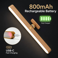 Barre lumineuse sans fil en bois pour chambre à coucher, magnétique, rotative à 360°, à intensité tactile, 3 niveaux, lampe murale LED rechargeable minimaliste