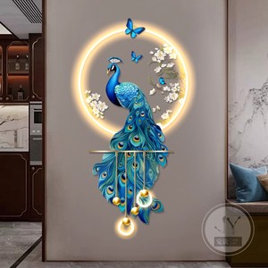 Lámpara de Pared LED Tridimensional de Alta Gama, Cristal y Porcelana Ecológica, Diseño de Pavo Real, para Entrada o Pasillo - Product Image 1