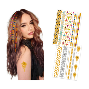 สติกเกอร์รอย<span class=keywords><strong>สัก</strong></span>ชั่วคราว Boho แฟลชแบบ Boho สติกเกอร์รอย<span class=keywords><strong>สัก</strong></span>โลหะสีทองกันน้ำสำหรับผู้หญิงคอสเพลย์ - Product Image 1