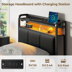 Cross-border hot-selling American industrial style steel and wood structure <b>double</b> <b>bed</b> with <b>storage</b> space and sensor light - Product Image 3