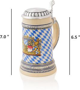 Chopes à <span class=keywords><strong>bière</strong></span> en céramique <span class=keywords><strong>allemande</strong></span> Drapeau du Bayern |   <span class=keywords><strong>Chope</strong></span> à <span class=keywords><strong>bière</strong></span> bavaroise traditionnelle avec couvercle en métal |   0,5 litre (1 pt.) |   Beige Bleu - Product Image 2