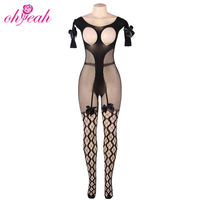 Ohyeah Lingerie sexy grande taille pour femmes, motif noir ajouré, entrejambe ouvert, buste ouvert, body en résille