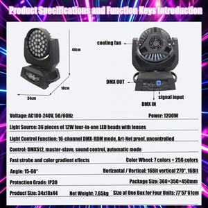 Projecteur LED 4-en-1 avec lentille, 36 LED, faisceau zoom, contrôle DMX512/sonore pour salles de mariage et de réception - Product Image 3