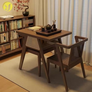 Solid Wood Balcony <strong>Dining</strong> <strong>Table</strong> with <strong>Rattan</strong> <strong>Chairs</strong> Small Coffee Tea Set for Leisure Courtyard Negotiation Stackable Storage - Product Image 5