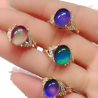 Bague d'humeur en cristal plaqué or Bague en pierre thermosensible Bague en gros de couleurs variées multi-diamants pour mariage