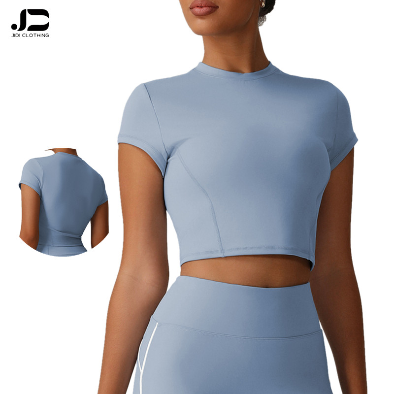 Women's Wholesale Casual Slim-Fit Quick-Dry Cropped Short Sleeve T-Shirt Yoga Crop Tops Workout Sports Crew Neck T-Shirt