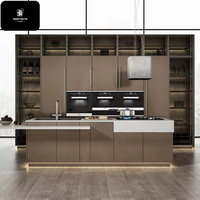 Armoire de cuisine modulaire moderne personnalisée YVT en MDF, acrylique et mélamine avec évier et robinet pour la conception de cuisine d'appartement