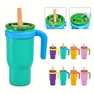 Gobelet isotherme sous vide en acier inoxydable 18/8 de 17 oz pour enfants avec poignée, couvercle à paille et base en silicone - Porte-gobelet - Product Image 1