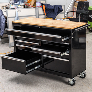 46-Inch Black Metal <b>Tool</b> Storage Roller Cabinet with 9 <b>Drawers</b> Wooden Workbench and 4 Casters for Garage Workshops - Product Image 5