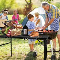Table de camping portable moderne en aluminium avec design pliable triple, facile à transporter pour la cuisine en plein air, les pique-niques, les meubles d'extérieur