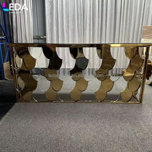 LEDA Wedding Banquet Hall Birthday Party Decor New Arrival Mirror Glass Tabletop <b>Gold</b> Metal Hotel Dinner <b>Table</b> - Product Image 1