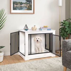 Jaula de madera decorativa ecológica para perros de 3 puertas, diseño clásico moderno, perrera estable y duradera para perros con mesa para perros pequeños/medianos - Product Image 1