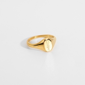 High Quality Women Fashion Jewelry Custom Engraved <b>Blank</b> Signet <b>Ring</b> Customized Flower Gold Plated Oval <b>Rings</b> for Women - Product Image 3