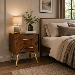 Table de chevet scandinave moderne en bois à 2 tiroirs, fabricant de meubles, fournisseur direct OEM ODM sur mesure - Product Image 1