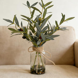 Plante artificielle <span class=keywords><strong>en</strong></span> <span class=keywords><strong>pot</strong></span> avec feuilles d'olivier vertes et fruits, pour décoration de salon, bureau, Noël, maison, lot transfrontalier - Product Image 3