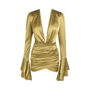 LS2363 nuovo arrivo abiti estivi festa moda donna profondo scollo a V manica lunga <span class=keywords><strong>Mini</strong></span> <span class=keywords><strong>abito</strong></span> di <span class=keywords><strong>raso</strong></span> - Product Image 5