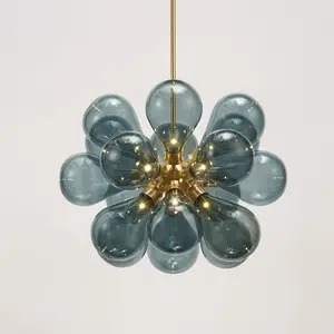Lámpara colgante de arte moderno para interiores, luz LED de cristal azul, decorativa, D1009