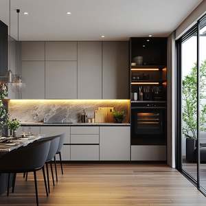 Armoire murale de cuisine en bois texturé bicolore brun de style scandinave, avec structure en MDF et finition en cascade en acier inoxydable, pour usage domestique - Product Image 6