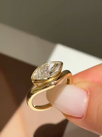 Old Mine Cut Lab Diamond Bezel Solitaire Ring 18K Solid Gold IGI Certified Custom Engagement Band Marquise Diamond Wave Design