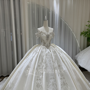 Lsoy044 Modern Bridal Ball Gowns Mikado Satin Shiny Rhinestones <b>Bride</b> Skirt Off-Shoulder Chapel Train Sweetheart Neckline - Product Image 5