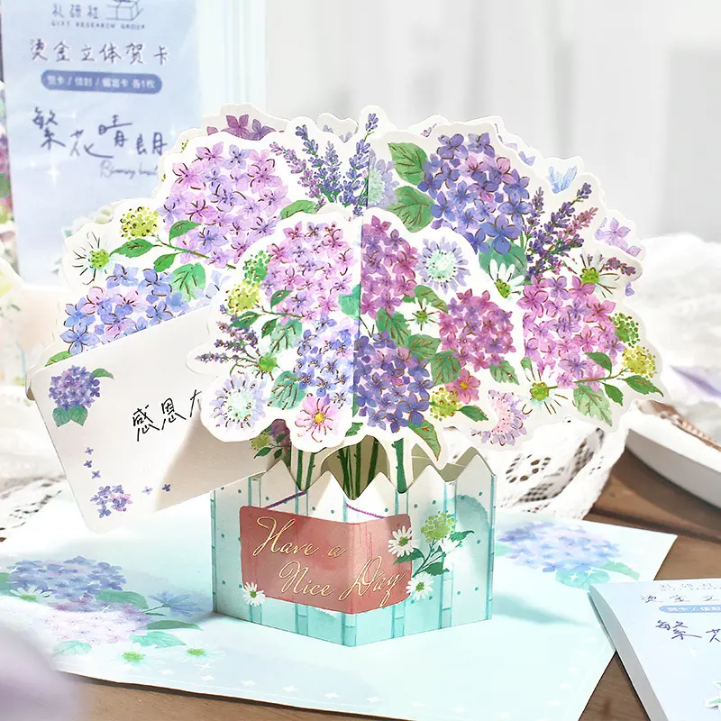 Yaratıcı çiçek hediye kartpostal güller Pop Up çiçekler kartları özel 3D Pop Up tebrik kartları