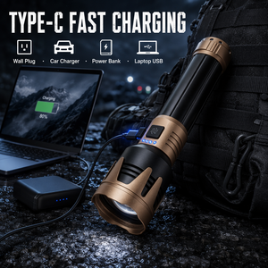 Lampe torche tactique rechargeable 1200LM avec zoom, portée 1500M, laser blanc, batterie externe USB-C pour camping et urgences - Product Image 3
