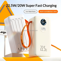 Batterie externe grande capacité 60000 mAh avec 4 câbles intégrés, charge rapide PD 22,5 W, écran LED, lampe torche, chargeur portable avec poignée