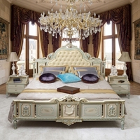 Cama de Estilo Barroco Francés Pintada a Mano, Cama Rococó Victoriana Blanca y Verde Chesterfield, Cama Barroca de Palacio Hecha a Mano